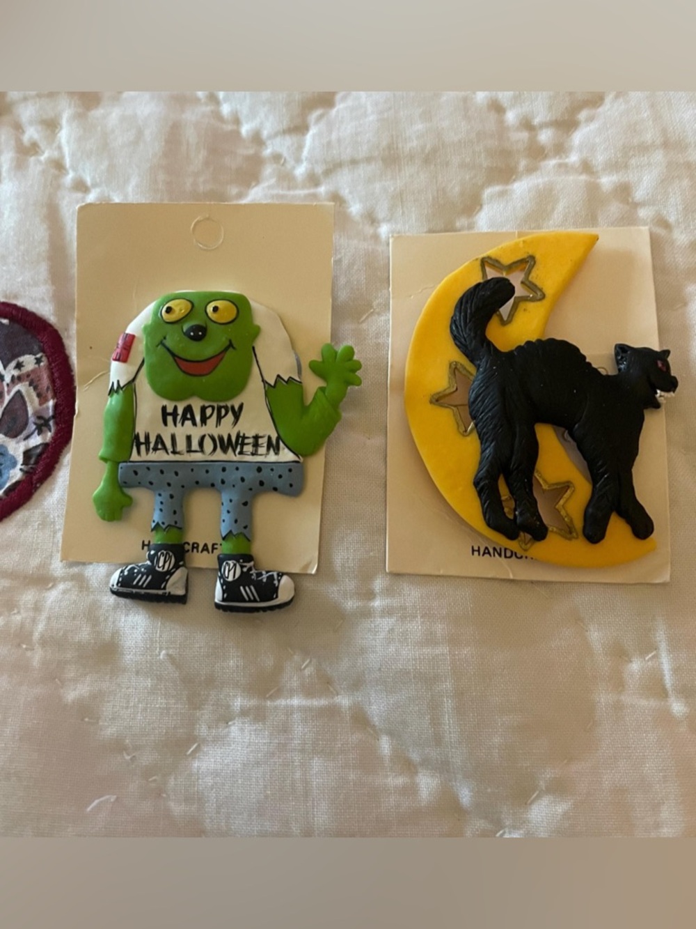 Handmade Retro Frankenstein and Black Cat Harvest Moon Pins/Brooches